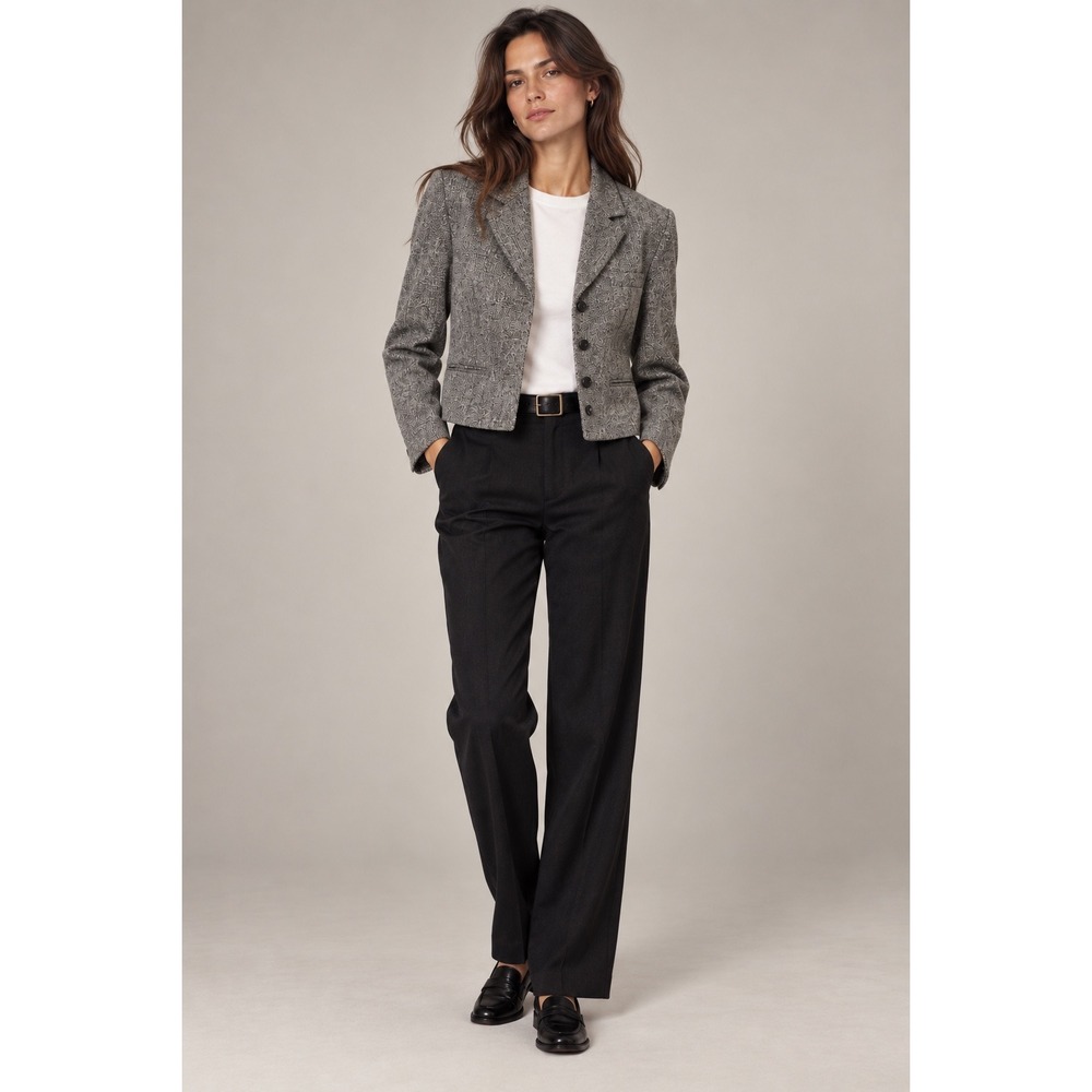 TravelSmith 100% Silk Blazer Womens 8 Gray Textured Travel Security Pocket 90s
